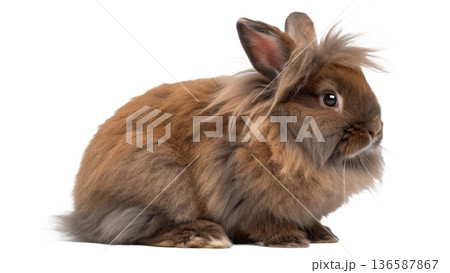 Cute sitting chocolate lionhead bunny rabbit Cute sitting chocolate lionhead bunny rabbit 136587867