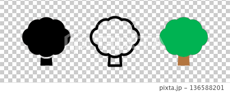 代表自然和森林的圖標，簡單的樹木插圖 136588201