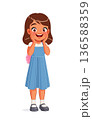 Cute little excited Indian school girl. Cartoon vector illustration. 136588359