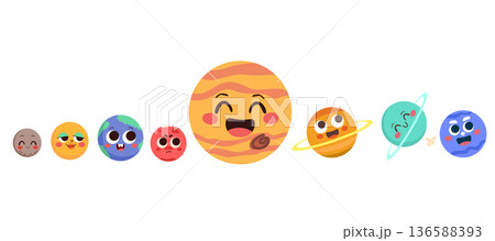 Set Of Cute Planets Of Solar System Cartoon Vector Illustration 136588393