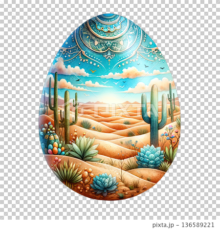 Desert landscape with cactus and succulents under blue sky Desert landscape with cactus and succulents under blue sky 136589221