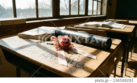 窓辺の光と懐かしい記憶、90年代の卒業式を彩った放課後の教室 窓辺の光と懐かしい記憶、90年代の卒業式を彩った放課後の教室 136589281