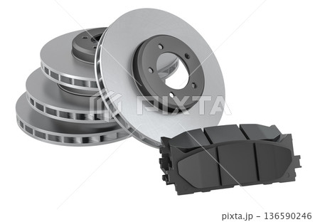 Car brake discs and brake pad set. 3D rendering 136590246