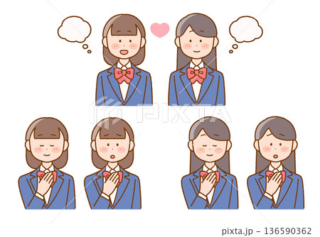 レズビアンの学生の恋心イラストセット｜LGBTQ・性教育に使える素材 136590362