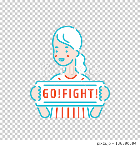 野球の応援をしている女性のイラスト マフラーを掲げる 野球の応援をしている女性のイラスト マフラーを掲げる 136590394