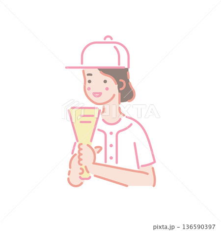 野球の応援をしている女性のイラスト 136590397
