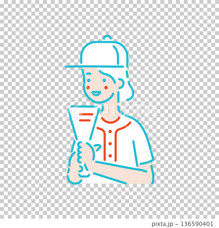 野球の応援をしている女性のイラスト 136590401
