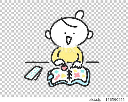 A female character having fun sticking stickers in a sticker book - Cute hand-drawn line art - Shirukatsu A female character having fun sticking stickers in a sticker book - Cute hand-drawn line art - Shirukatsu 136590463