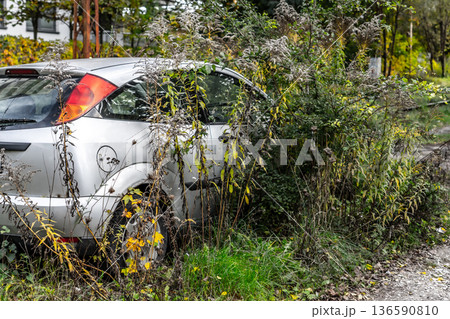 Abandoned Car Overgrown with Grass 136590810