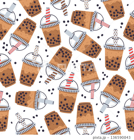 Bubble milk tea seamless pattern. Cartoon...のイラスト素材 [136590843] - PIXTA