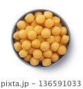 Crispy corn cheese balls isolated on white background, full depth of field, top view 136591033