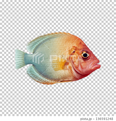 Fish With Colorful Scales on a Plain Background Showing Its Features 136591248