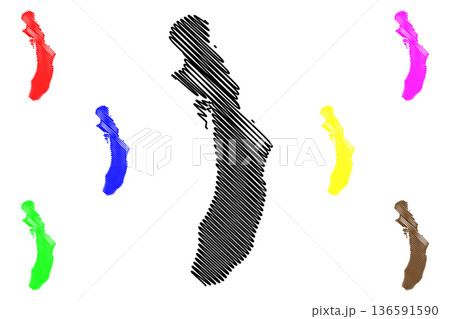 Bhola island (People's Republic of Bangladesh, Bay of Bengal) map vector illustration, scribble sketch Dakhin Shahbazpur map 136591590