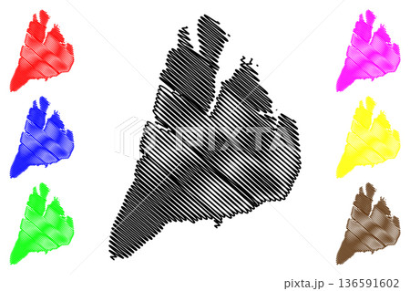 Bolshevik island (Russia, Russian Federation, Severnaya Zemlya archipelago, Krasnoyarsk Krai) map vector illustration, scribble sketch Bolshevik map 136591602