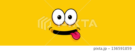Funny cartoon character face with tongue sticking out. Cartoon character face showing a playful expression with wide eyes and tongue sticking out Funny cartoon character face with tongue sticking out. Cartoon character face showing a playful expression with wide eyes and tongue sticking out 136591859