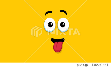 Funny cartoon character face with tongue sticking out. Cartoon character face showing a playful expression with wide eyes and tongue sticking out 136591861
