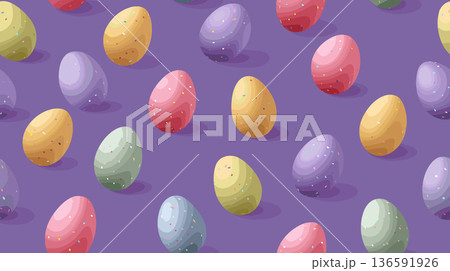 Seamless pattern of colorful pastel Easter eggs on purple. Colorful pastel Easter eggs forming a cute seamless pattern on a purple background 136591926