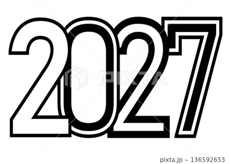 2027 number design template. 2027 New Year logo design. Vector illustration isolated on white background. 2027 number design template. 2027 New Year logo design. Vector illustration isolated on white background. 136592653