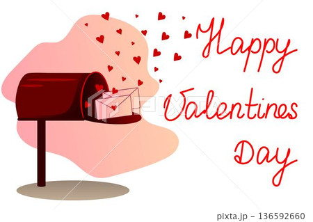 Valentines Day greeting card, red mailbox with hearts and envelopes Valentines Day greeting card, red mailbox with hearts and envelopes 136592660