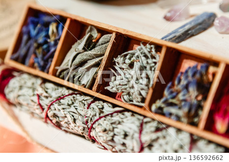 set of dried herbs delphinium, sage, wormwood, lavender, rose. Wormwood wand 136592662