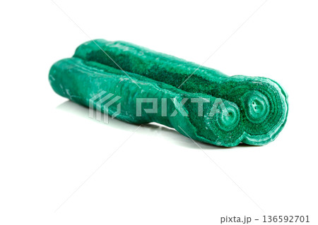 Macro mineral stone malachite stalactite on white background Macro mineral stone malachite stalactite on white background 136592701
