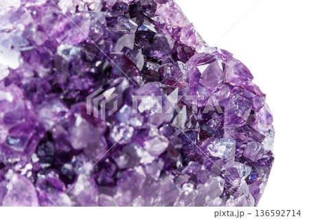 Amethyst Crystal Druse  macro mineral on white background 136592714