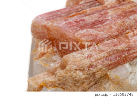 Macro mineral stone Tourmaline in the breed a white background Macro mineral stone Tourmaline in the breed a white background 136592749