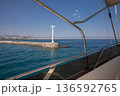 Passing through the Corinth Canal by yacht from the Saronic Gulf in the Aegean Sea to the Gulf of Corinth in the Ionian Sea, Greece. Horizontal. 136592765