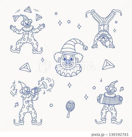 Clown in costumes and hamans ears cookies vector. 136592781