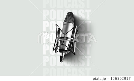 Recording session for a podcast on a microphone with a simple backdrop Recording session for a podcast on a microphone with a simple backdrop 136592917