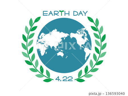 アースデーのイラスト 葉の飾りと世界地図 136593040