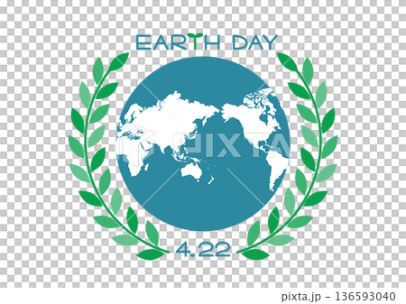 アースデーのイラスト 葉の飾りと世界地図 136593040
