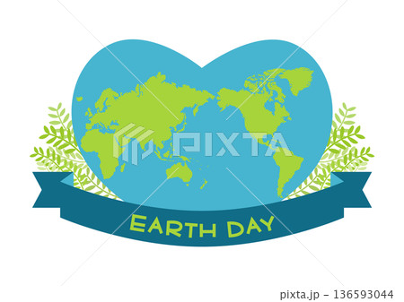 アースデーのイラスト ハートの世界地図 136593044