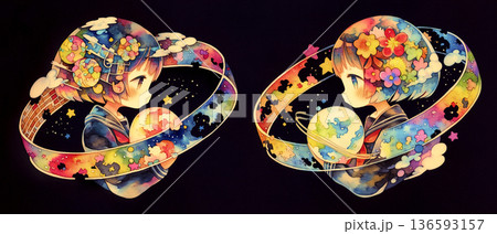 心の不安定　女性　水彩画イラスト 136593157