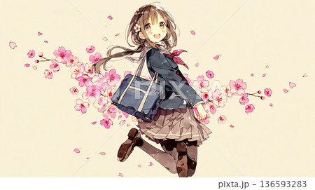 女性　イラスト　春の期待と不安　 136593283