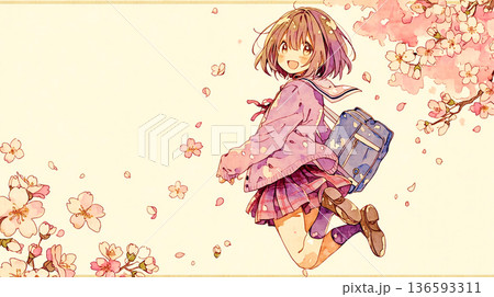 女性　イラスト　春の期待と不安　 136593311