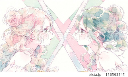 最大の敵は自分自身　女性　イラスト　水彩画 136593345