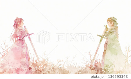 最大の敵は自分自身　女性　イラスト　水彩画 136593348