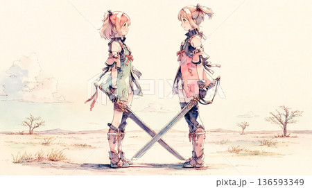 最大の敵は自分自身　女性　イラスト　水彩画 136593349