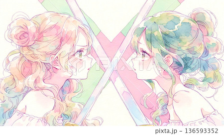 最大の敵は自分自身　女性　イラスト　水彩画 136593352