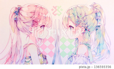 最大の敵は自分自身　女性　イラスト　水彩画 136593356