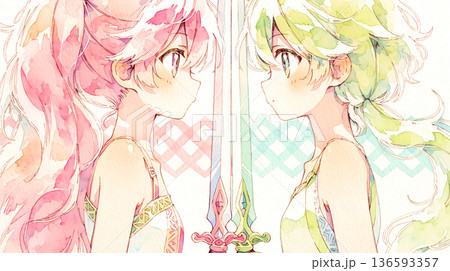 最大の敵は自分自身　女性　イラスト　水彩画 136593357