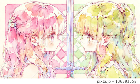 最大の敵は自分自身　女性　イラスト　水彩画 136593358