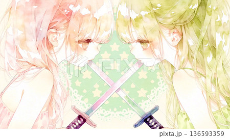 最大の敵は自分自身　女性　イラスト　水彩画 136593359