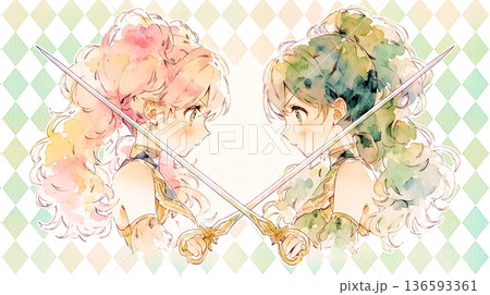 最大の敵は自分自身　女性　イラスト　水彩画 136593361