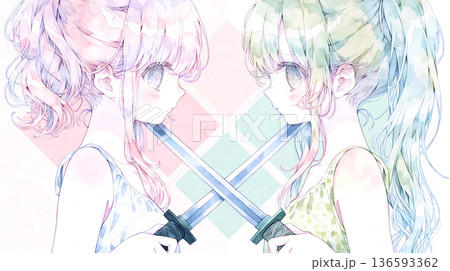 最大の敵は自分自身　女性　イラスト　水彩画 136593362