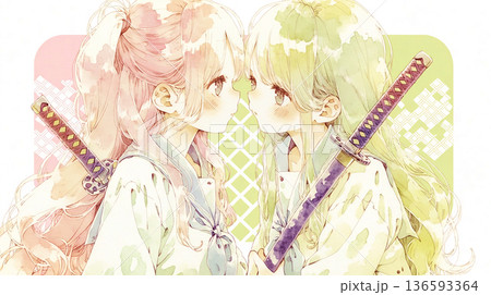 最大の敵は自分自身　女性　イラスト　水彩画 136593364