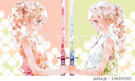 最大の敵は自分自身　女性　イラスト　水彩画 136593365