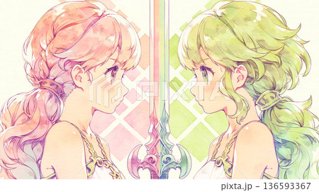 最大の敵は自分自身　女性　イラスト　水彩画 136593367