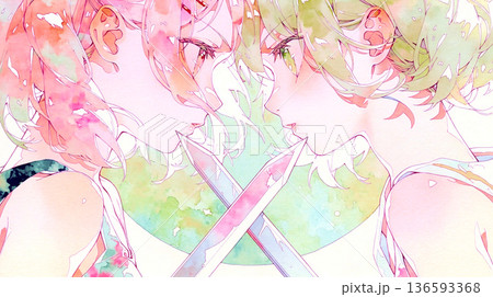 最大の敵は自分自身　女性　イラスト　水彩画 136593368